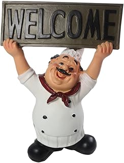 KiaoTime 15016C Italian Chef Figurines Kitchen Decor with Welcome Sign Board Plaque Home Kitchen Restaurant Decor 8"