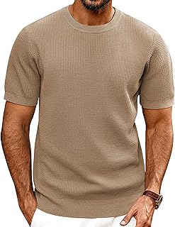 Mens T-Shirts Knit Short Sleeve Crewneck Shirt Casual Textured Pullover Tees