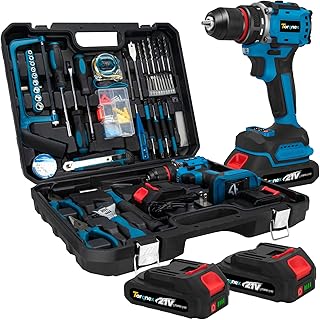 20V Brushless Cordless Drill Driver, 2×2.0Ah Batteries Fast Charger, 119PCS Power Drill Set for Home Renovation Gardening DIY Household Repair