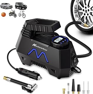 Tire Inflator Portable Air Compressor, 150PSI Tire Air Pump for Car Tires, Car Accessories, Auto Pump 12V DC with Digital Pressure Gauge and LED Light for Motorcycle, Bicycle, Ball-Blue
