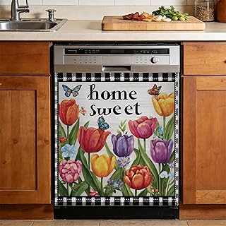 Dishwasher Magnet Sticker Cover,Colorful Tulip Refrigerator Magnetic Sticker Decorative for Kitchen Decoration,Fridge Door Cover,Home Appliances Decor Stickers 23"x26"