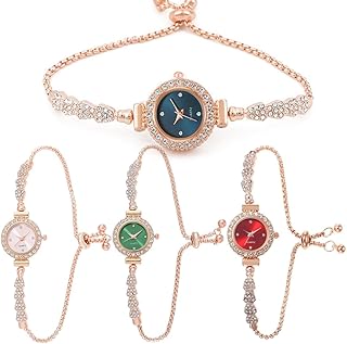 Watches Women Diamonds Bracelet Dress Watch Analog Quartz Wristwatch Adjustable Accessories Watches 4 Pack