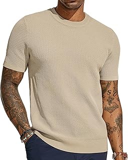 Mens T-Shirts Crew Neck Waffle Knit Shirt Short Sleeve Tee Shirts Fashion Casual Pullover Tops