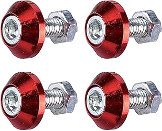 4PCS Motorcycle License Plate Bolts, Aluminum Alloy Car Tag License Plate Screw Decorative Kit, License Plate Frame Fastener Accessories for Most Motorcycles, Cars, Trucks (Red)