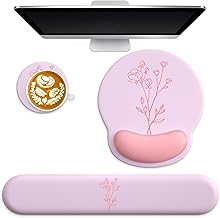 Mouse Pad with Wrist Rest and Keyboard Wrist Rest Support with Coaster 3-in-1 Set, Cute Gel Ergonomic Mousepad for Computer,Laptop,Gaming,Home,Desk,Office-Pink Little Flower
