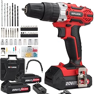 KITLUCK Cordless Drill Set, 20V Power Drill Kit Electric Drills with 2 X 2.0AH Battery, 44pcs Bits, 1 Box Screws, Bubble Level, 3/8'' Chuck Power Drill, 32NM, 21+3 Position, 2 Variable Speed