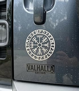 Viking Vegvisir Compass & Valhalla Edition Sticker Decal Set - Premium 3D Metal & Raised UV Finish - Tactical Norse Runes for Car, Motorcycle, Laptop, Phone, Luggage