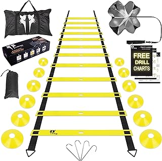 20ft Sports Agility Ladder for Men Women and Kids, Speed Youth Soccer Agility Training Equipment for Football, Exercise, Tennis, Legs Workout with Speed Parachute and Carry Bag